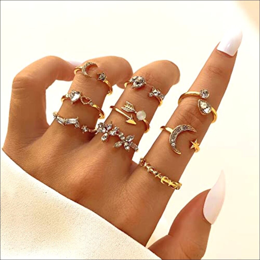 Stackable Moon Star Knuckle Rings Set, 9-Pack Adj… - image 4